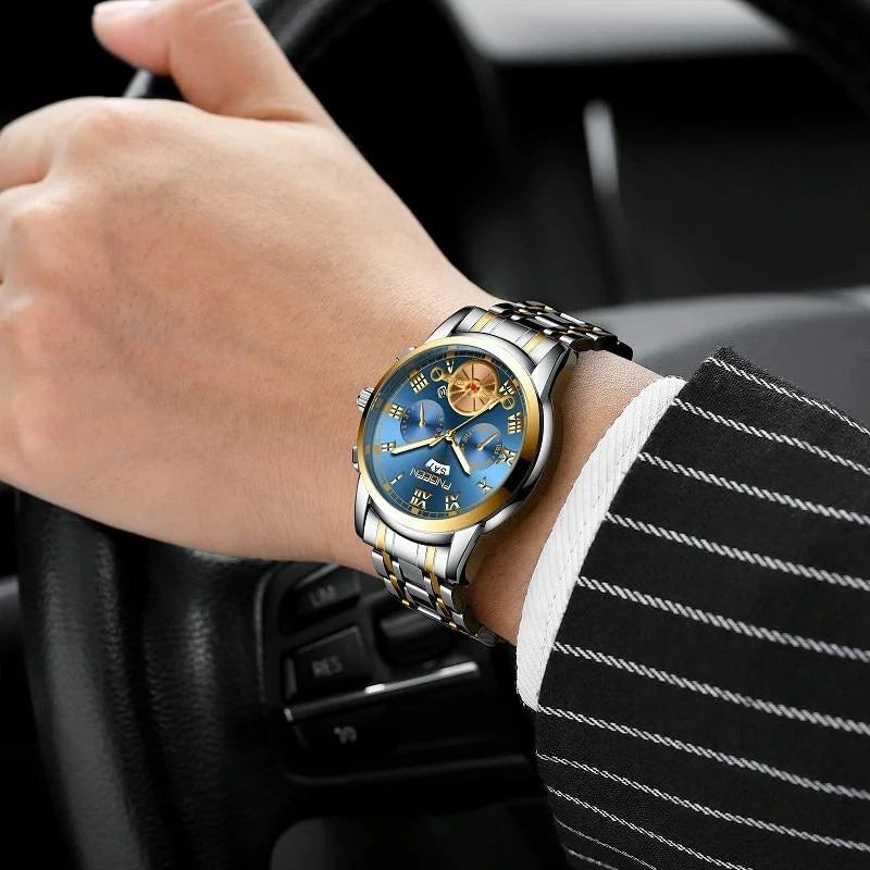 Men Multi-function Quartz Watch - White Steel with White