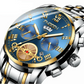 Men Multi-function Quartz Watch with Blue Dial and White