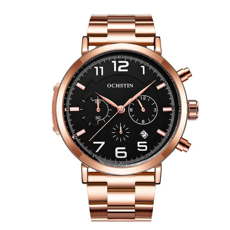 Men Multifunction Steel Quartz Watch with Steel Strap