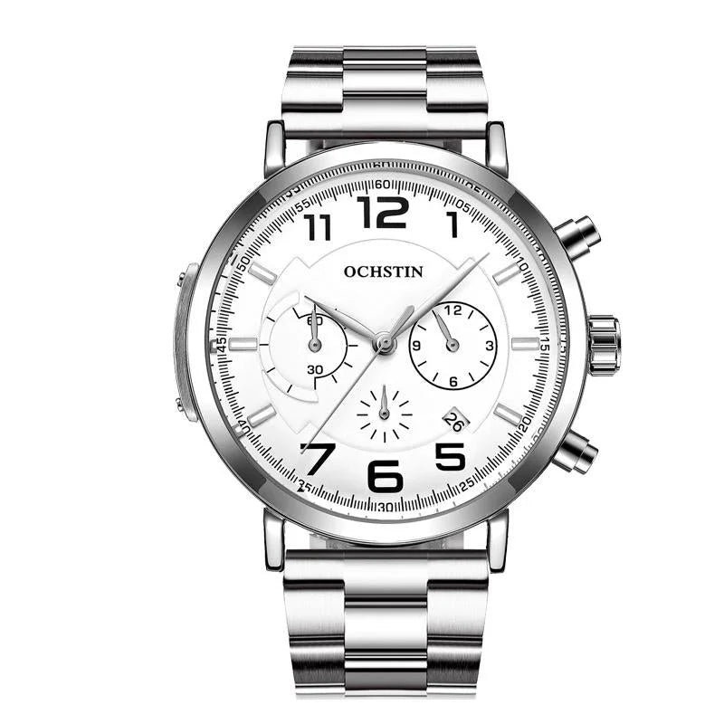 Men Multifunction Steel Quartz Watch with Steel Strap