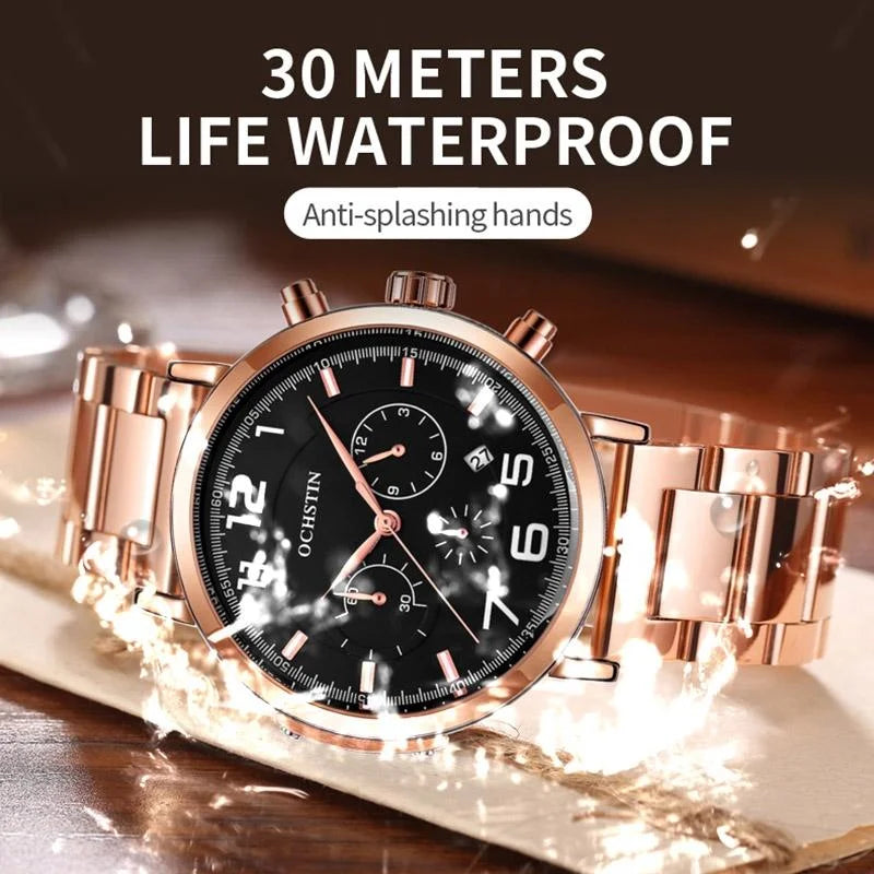 Men Multifunction Steel Quartz Watch with Steel Strap
