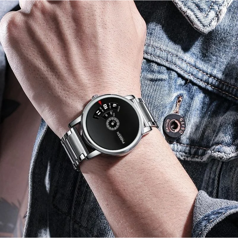 Men Non-pointer Quartz Watch - S230 - White Steel Black
