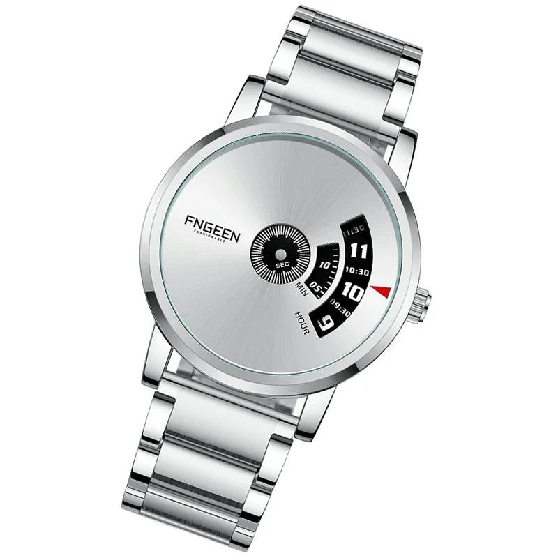 Men Non-pointer Quartz Watch - S230 - White Steel Black