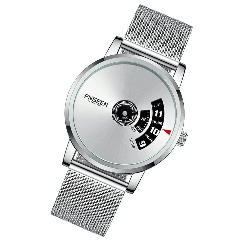 Men Non-pointer Quartz Watch - S230 - White Steel Black