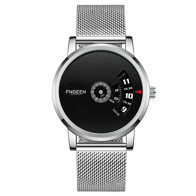 Men Non-pointer Quartz Watch - S230 - White Steel Black