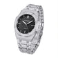 Men Quartz Steel Watch with Simple Stone Surface - Silver