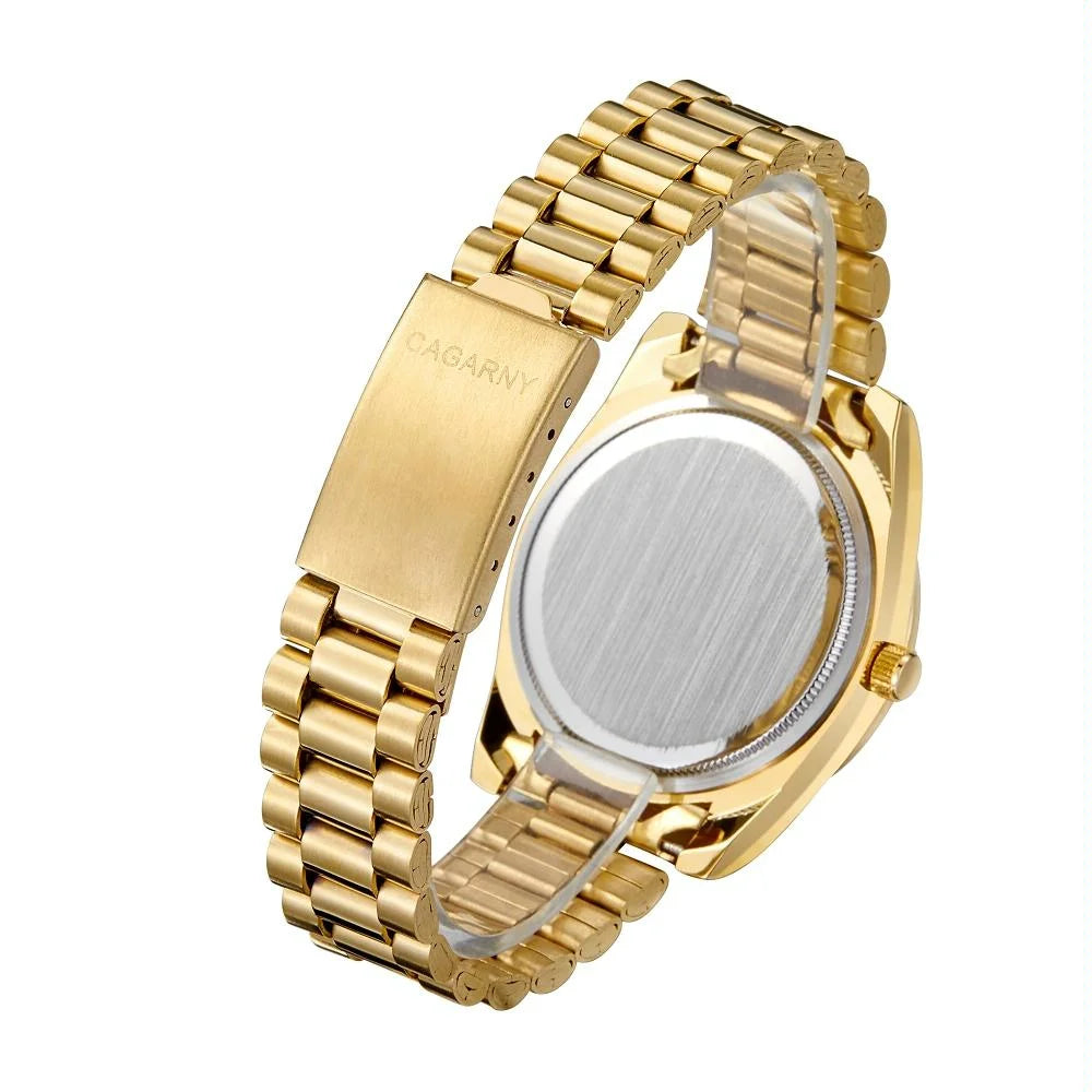 Men Quartz Watch with Diamond-encrusted Roman Numeral Dial