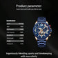 Men Quartz Watch with Six-hand Steel Strap and Calendar