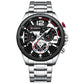 Men Quartz Watch with Six-hand Steel Strap and Calendar