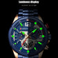 Men Quartz Watch with Six-hand Steel Strap and Calendar