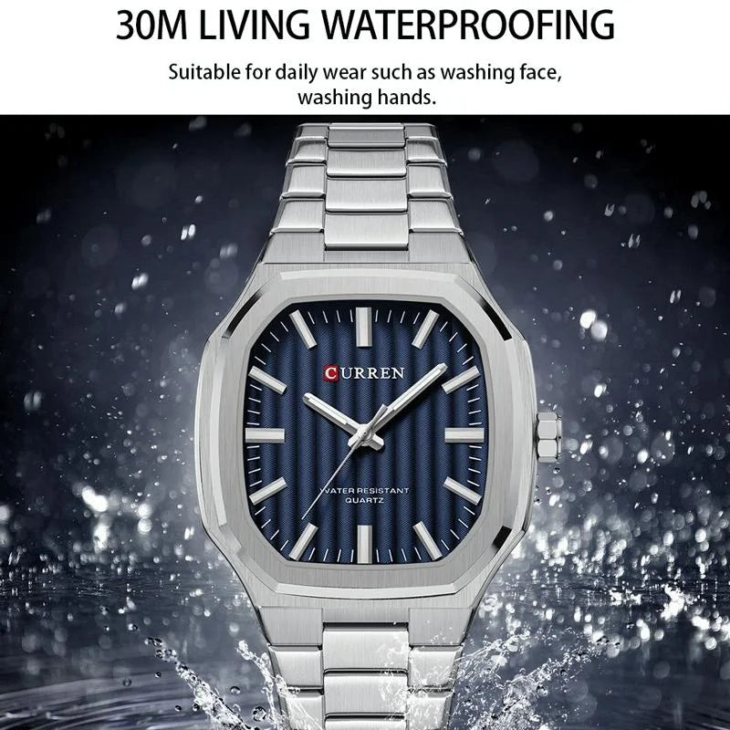 Men Quartz Watch with Steel Strap for Business - White