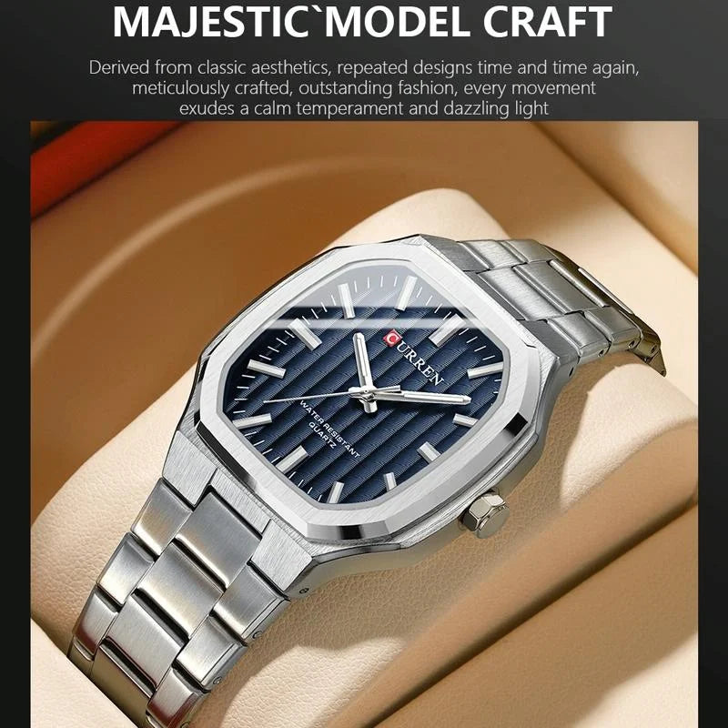 Men Quartz Watch with Steel Strap for Business - White