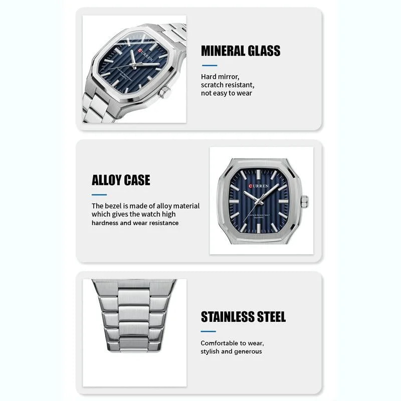 Men Quartz Watch with Steel Strap for Business - White