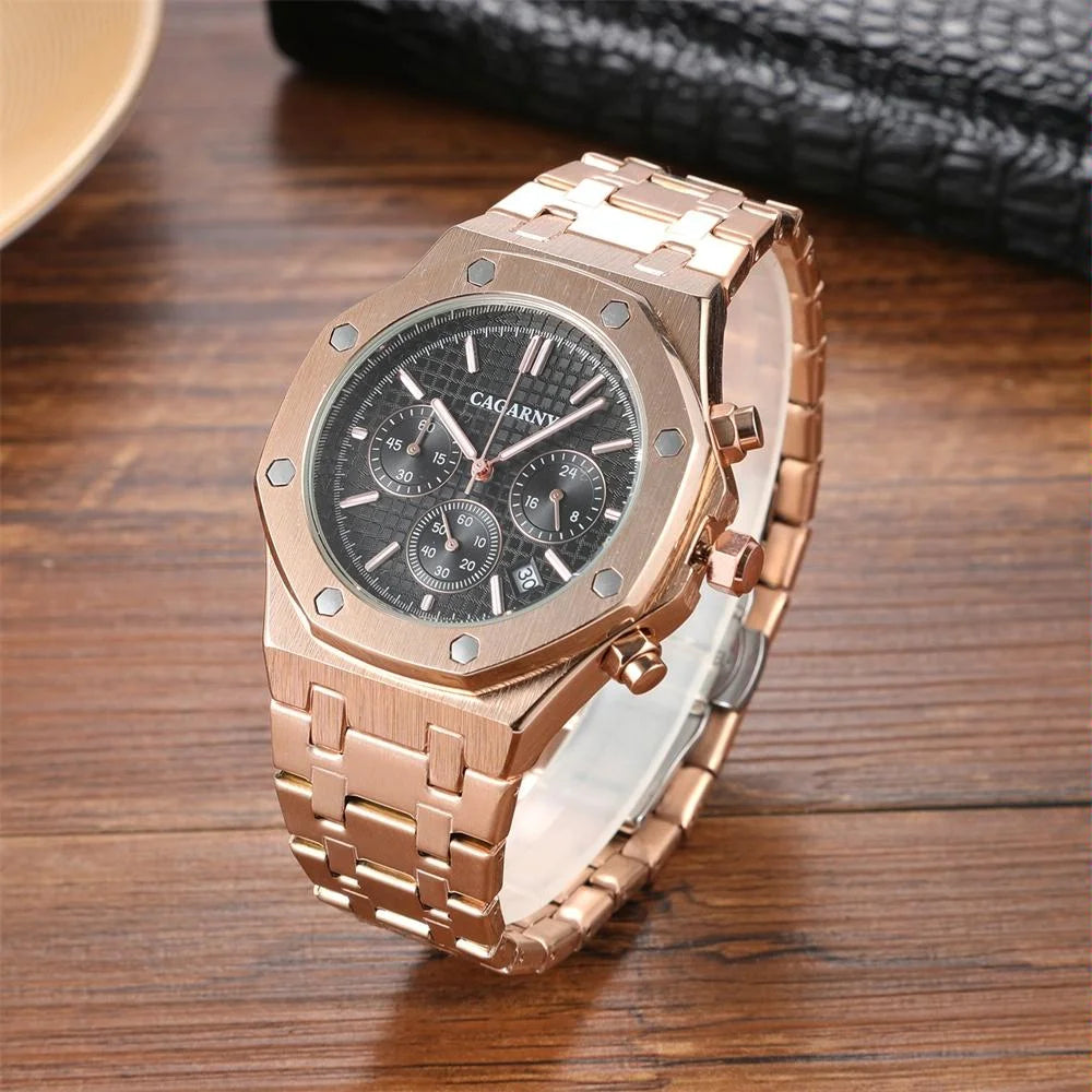 Men Simple Steel Quartz Watch with Band - 6835 - Black