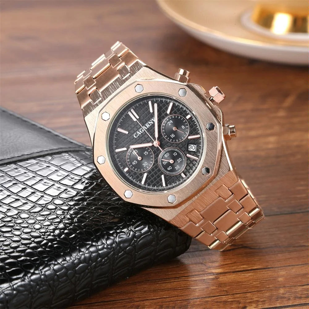 Men Simple Steel Quartz Watch with Band - 6835 - Black