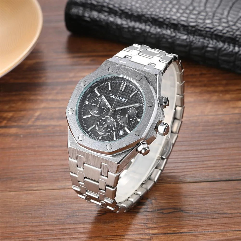 Men Simple Steel Quartz Watch with Band - 6835 - Black