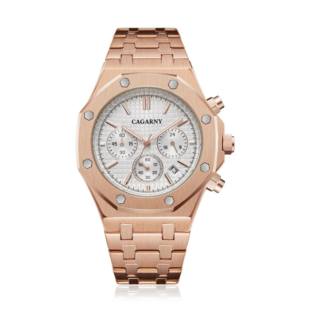 Men Simple Steel Quartz Watch with Band - 6835 - Rose Gold
