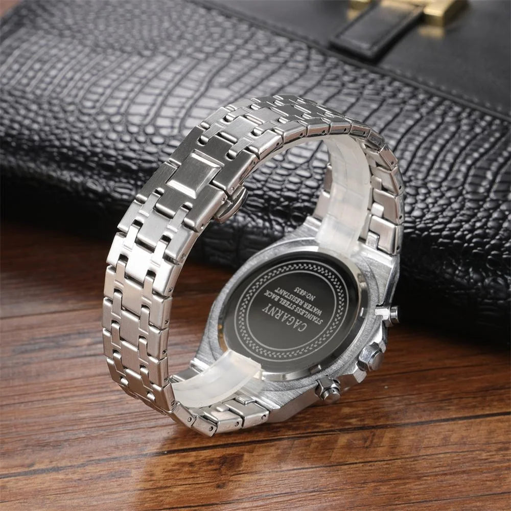 Men Simple Steel Quartz Watch with Band - 6835 - Silver