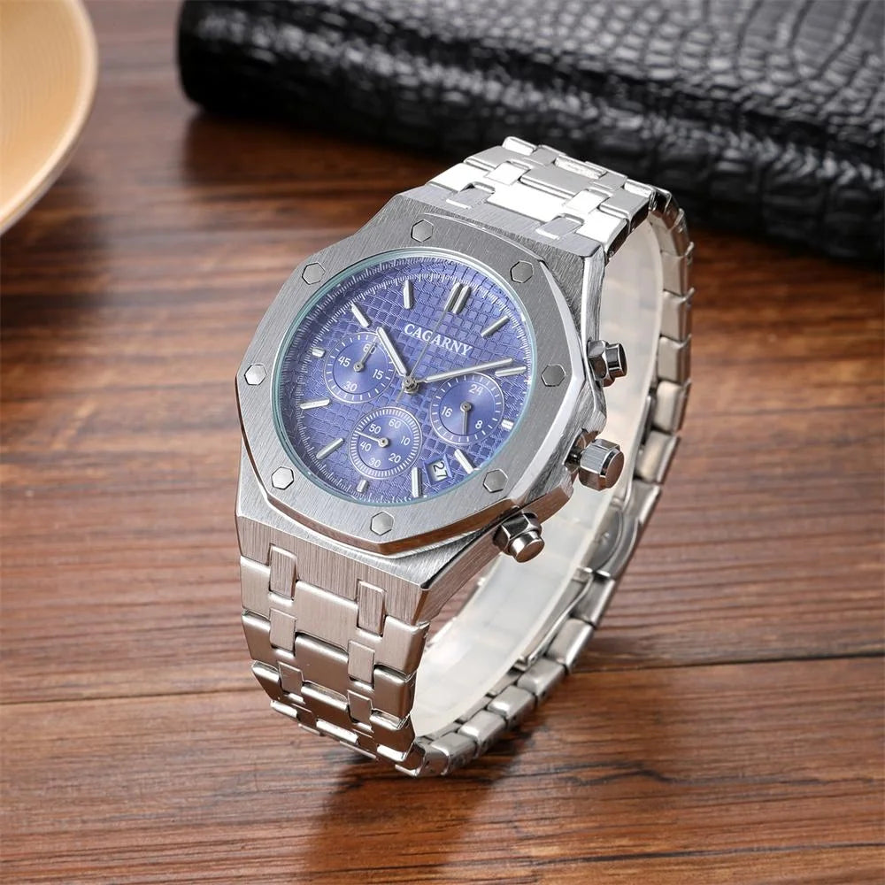 Men Simple Steel Quartz Watch with Band - 6835 - Silver