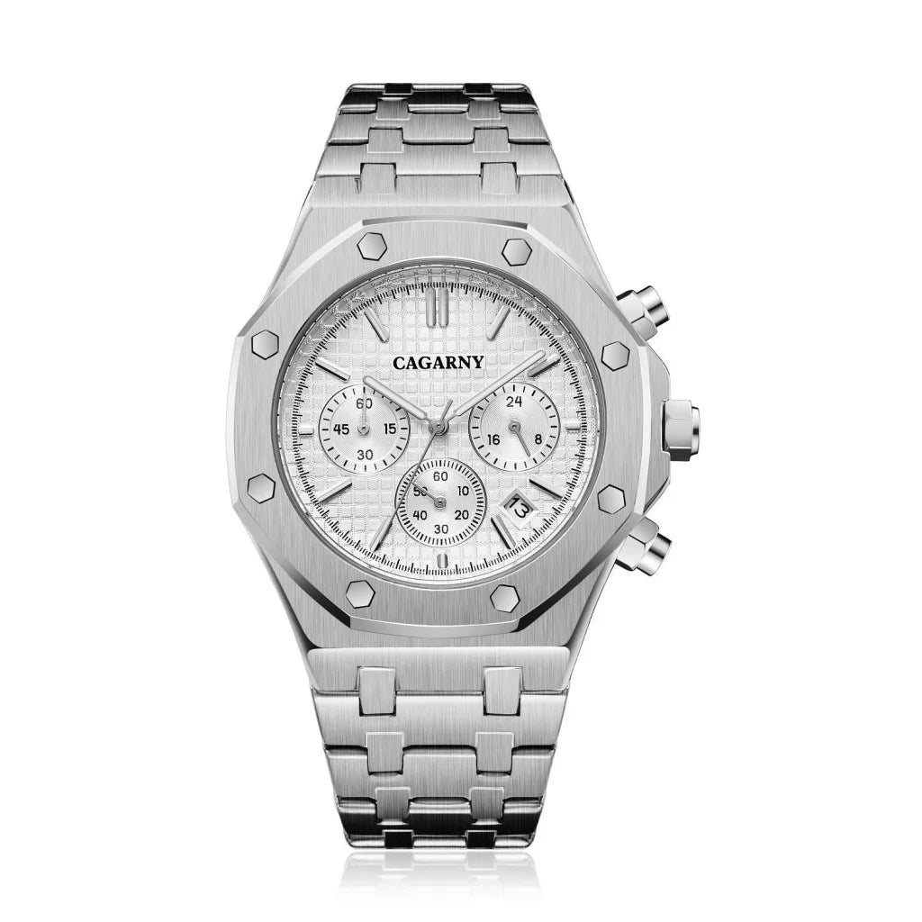 Men Simple Steel Quartz Watch with Band - 6835 - Silver