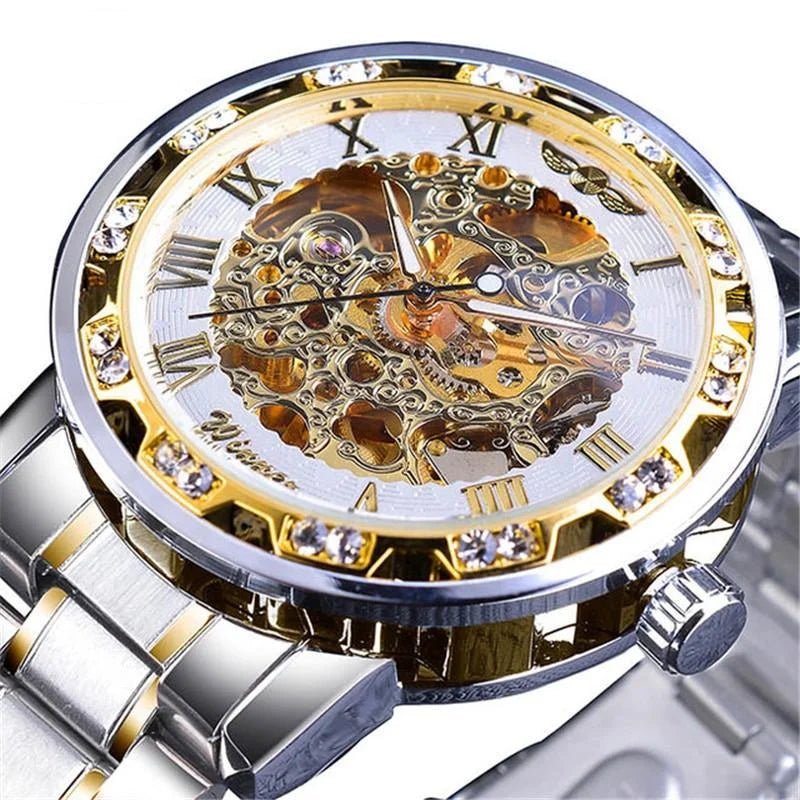Men Skeleton Diamond Mechanical Watch - Luminous Pointer
