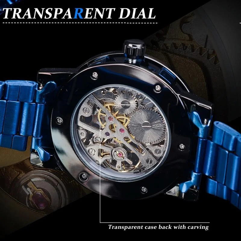 Men Skeleton Diamond Mechanical Watch - Luminous Pointer