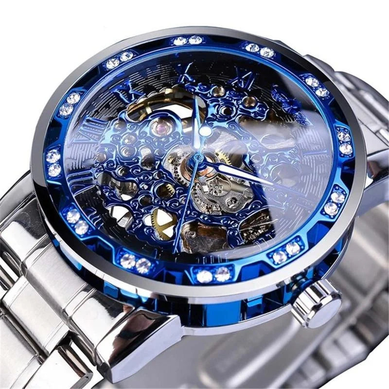 Men Skeleton Diamond Mechanical Watch - Luminous Pointer