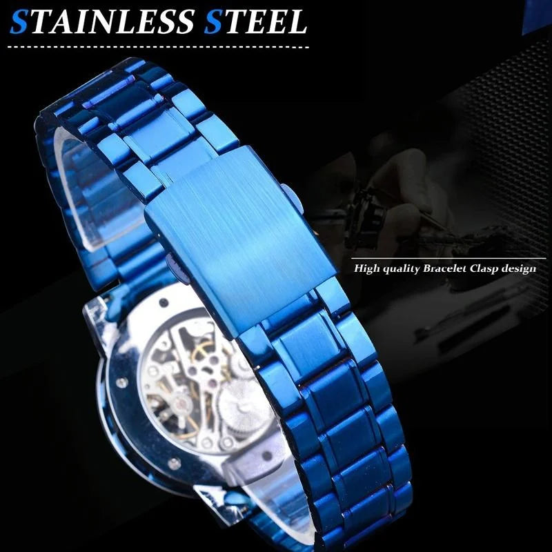 Men Skeleton Diamond Mechanical Watch - Luminous Pointer