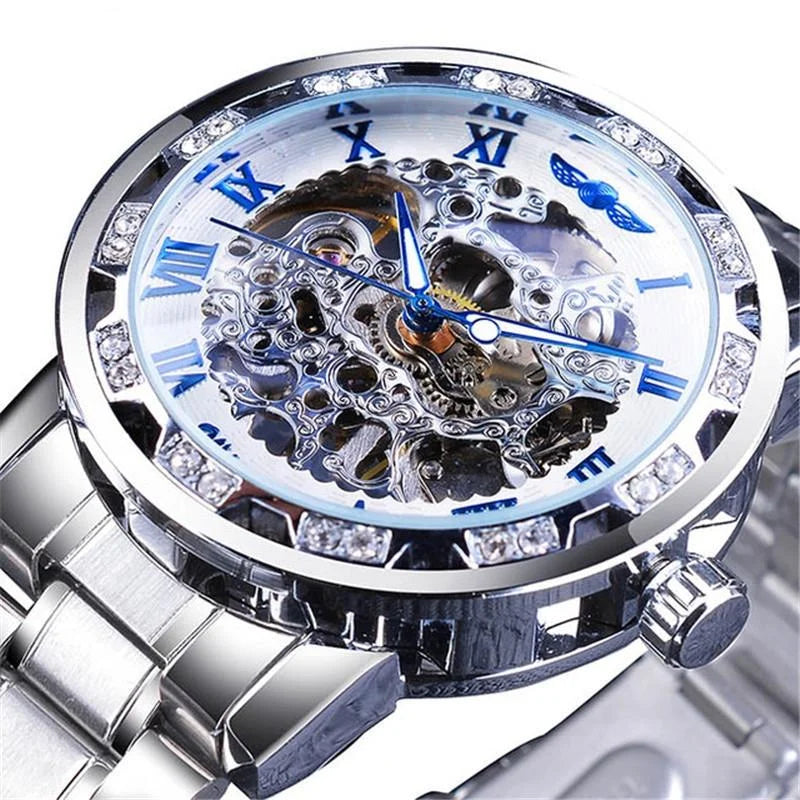 Men Skeleton Diamond Mechanical Watch - Luminous Pointer
