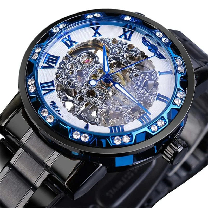 Men Skeleton Diamond Mechanical Watch - Luminous Pointer