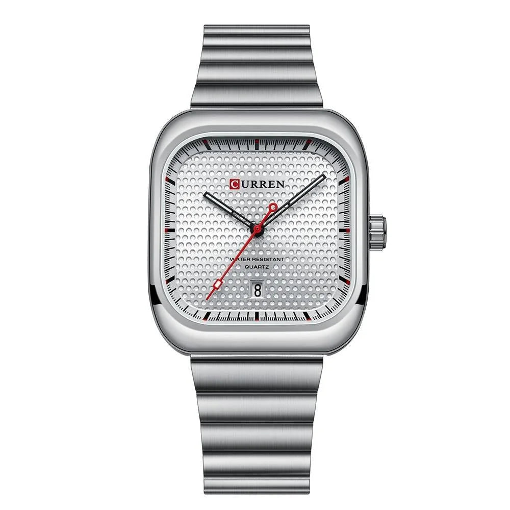 Men Square Steel Strap Quartz Watch - Casual Style - Black