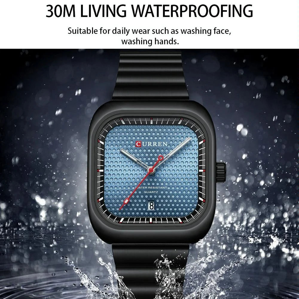 Men Square Steel Strap Quartz Watch - Casual Style - White