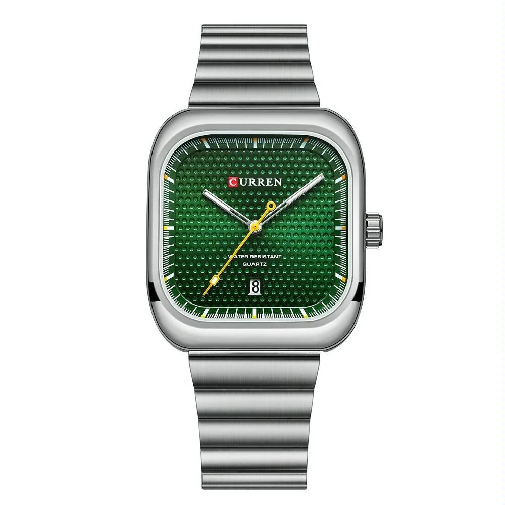 Men Square Steel Strap Quartz Watch - Casual Style - White