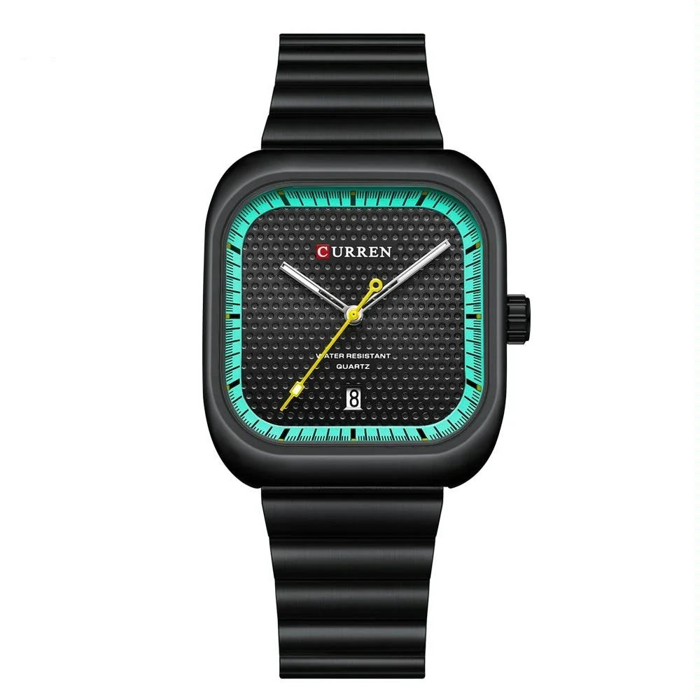 Men Square Steel Strap Quartz Watch - Casual Style - White