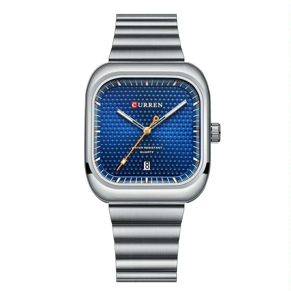 Men Square Steel Strap Quartz Watch - Casual Style - White