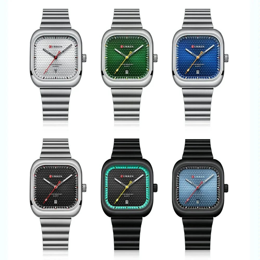 Men Square Steel Strap Quartz Watch - Casual Style - White