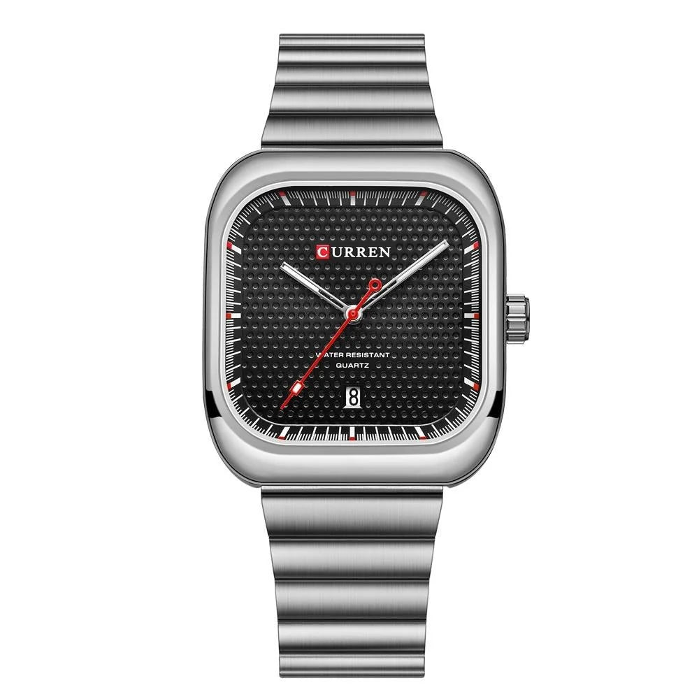 Men Square Steel Strap Quartz Watch - Casual Style - White