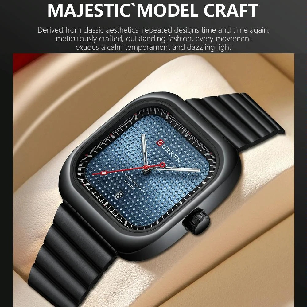 Men Square Steel Strap Quartz Watch - Casual Style - White