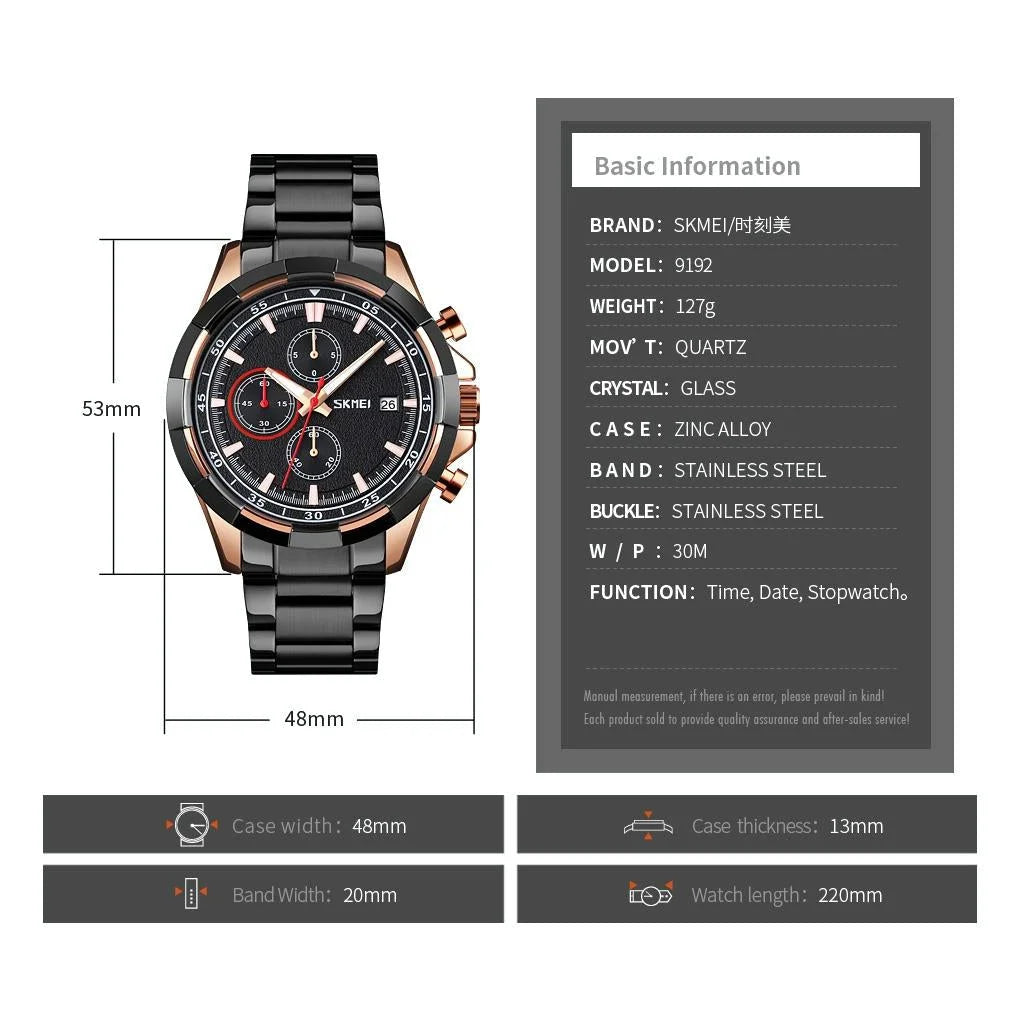 Men Stainless Steel Quartz Watch with Luminous Calendar