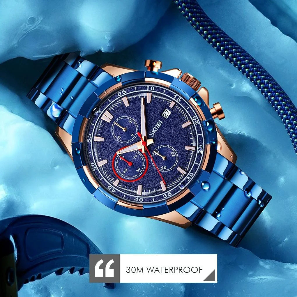 Men Stainless Steel Quartz Watch with Luminous Calendar