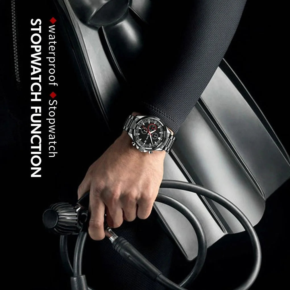 Men Stainless Steel Quartz Watch with Luminous Calendar