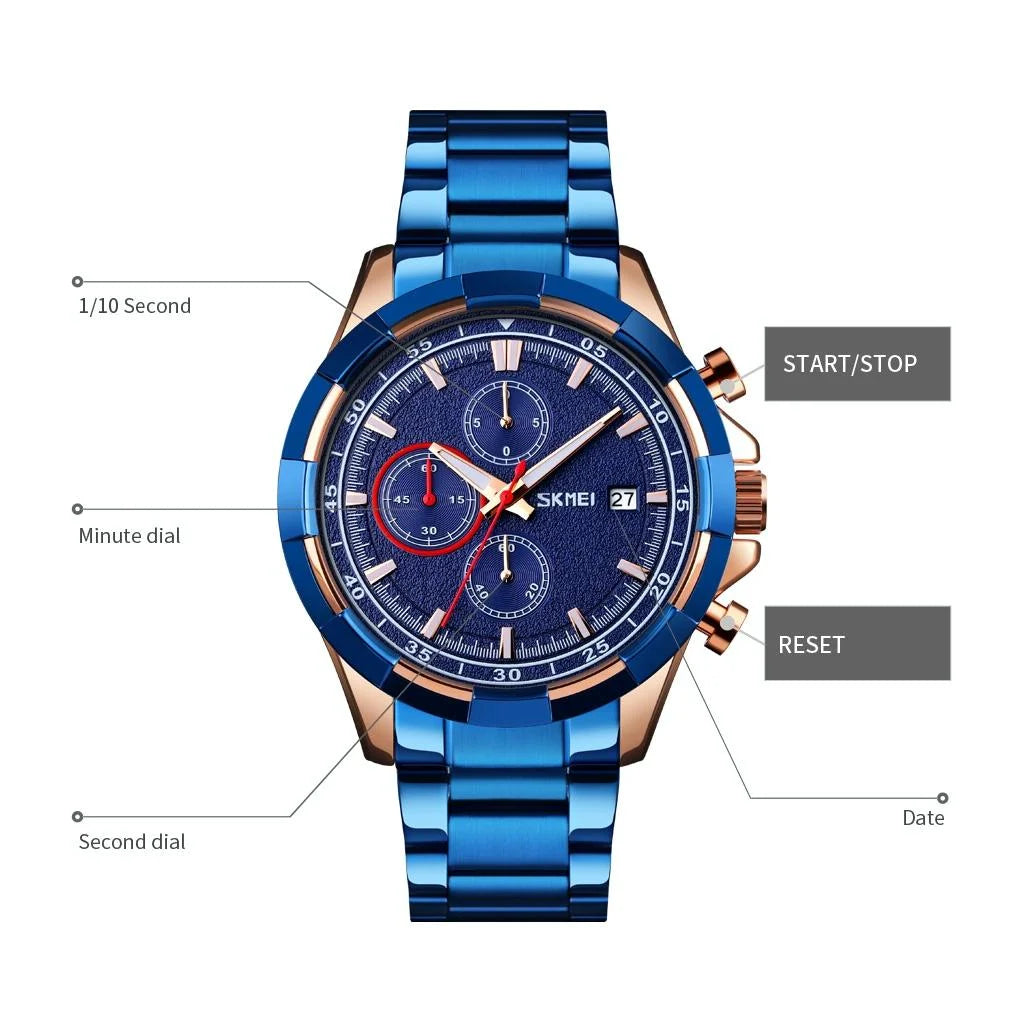 Men Stainless Steel Quartz Watch with Luminous Calendar
