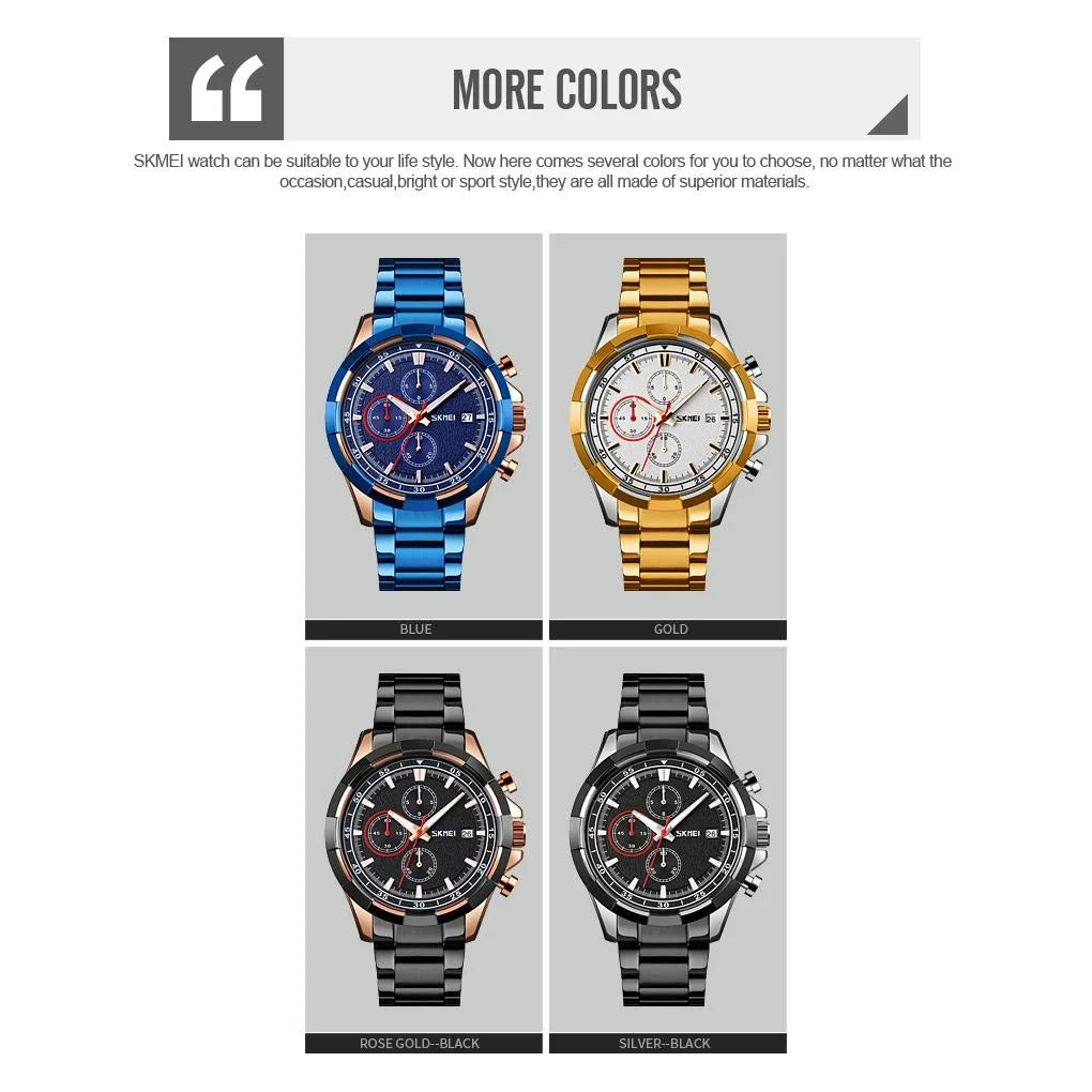 Men Stainless Steel Quartz Watch with Luminous Calendar