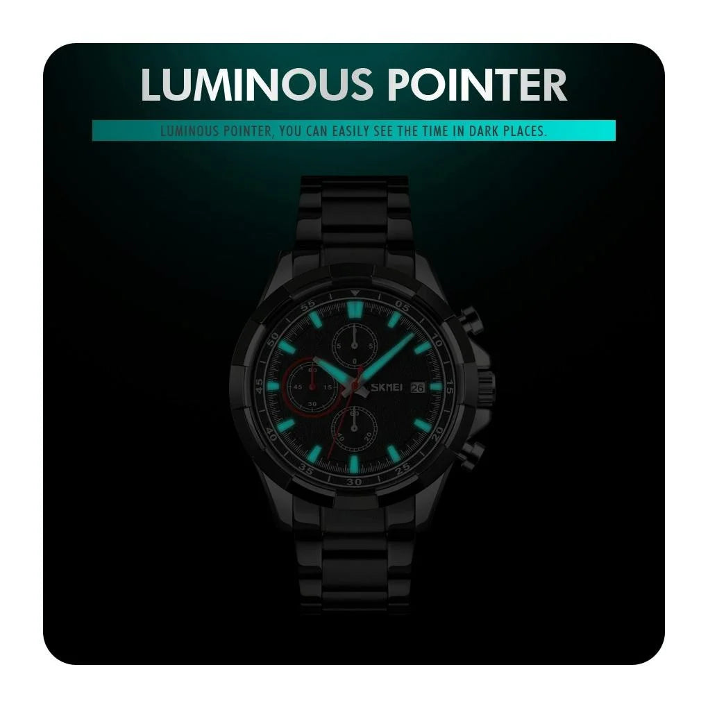 Men Stainless Steel Quartz Watch with Luminous Calendar