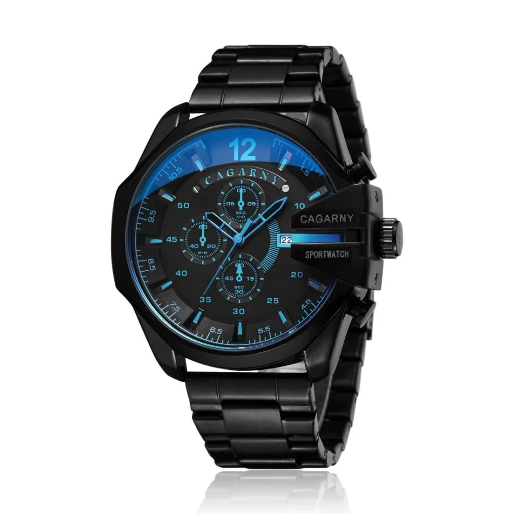 Men Stainless Steel Sports Watch with Large Dial - Black &