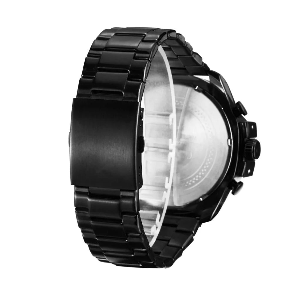 Men Stainless Steel Sports Watch with Large Dial - Black &