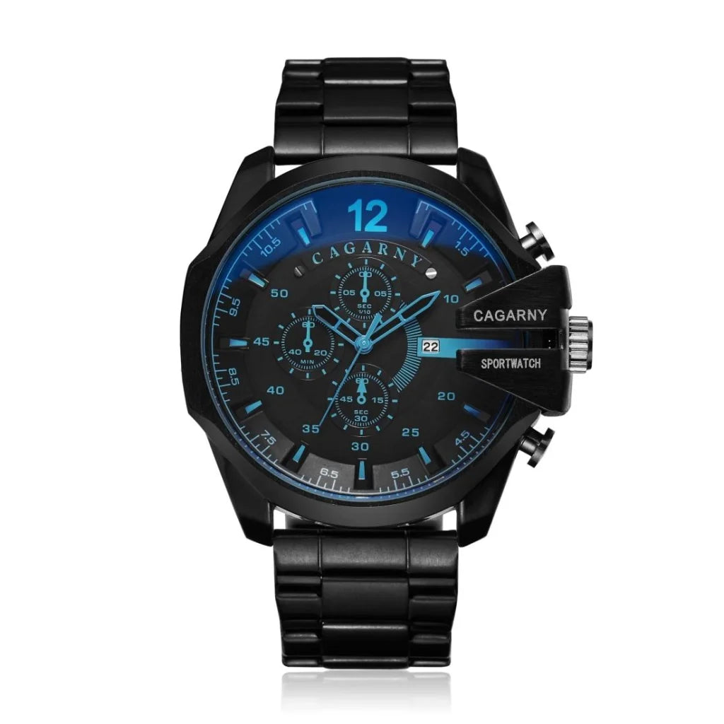 Men Stainless Steel Sports Watch with Large Dial - Black &