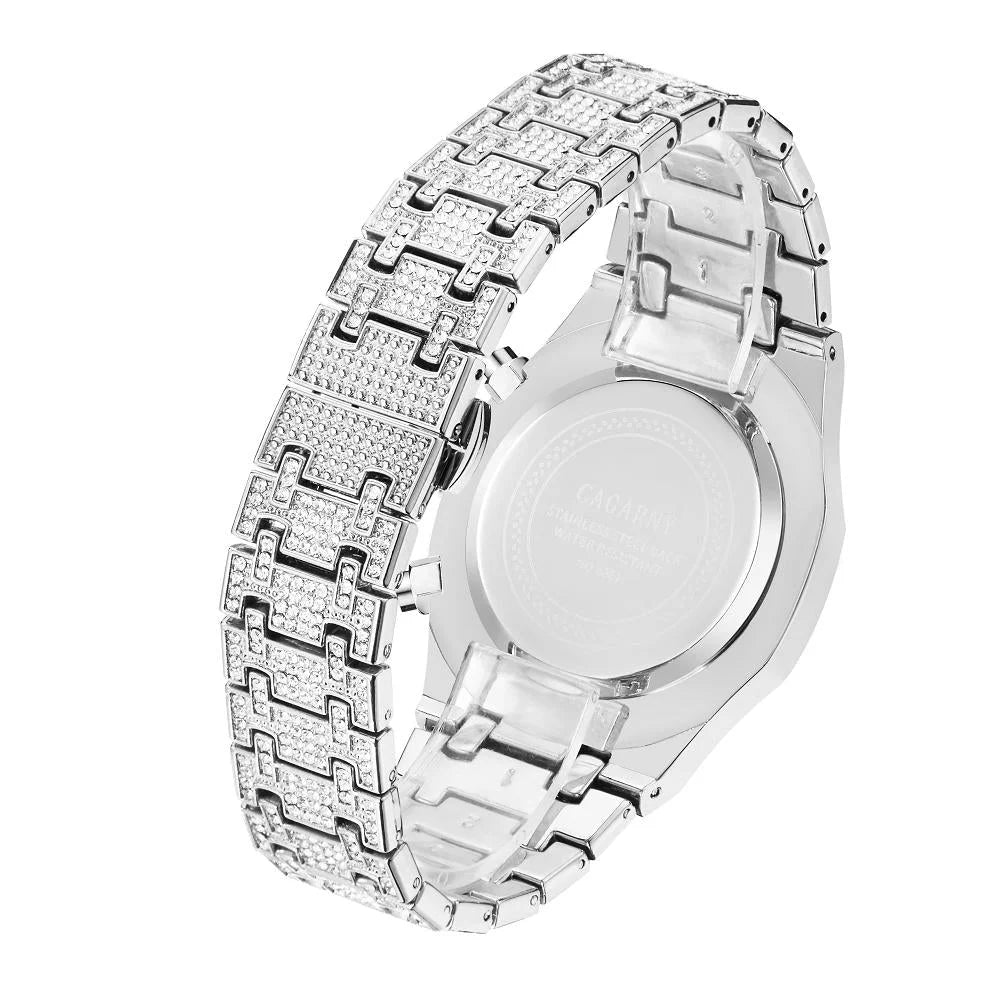 Men Stainless Steel Watch with Diamond-studded Dual
