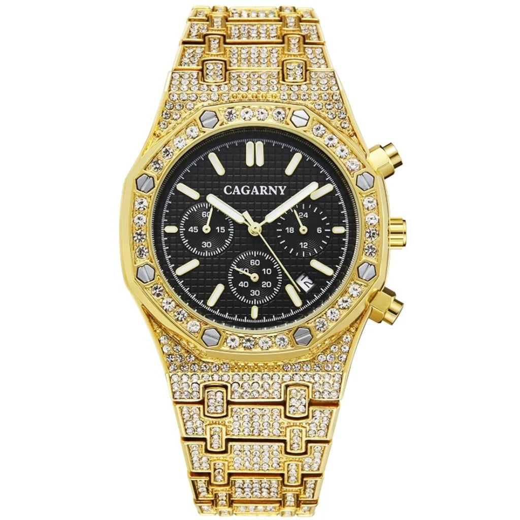 Men Stainless Steel Watch with Diamond-studded Dual
