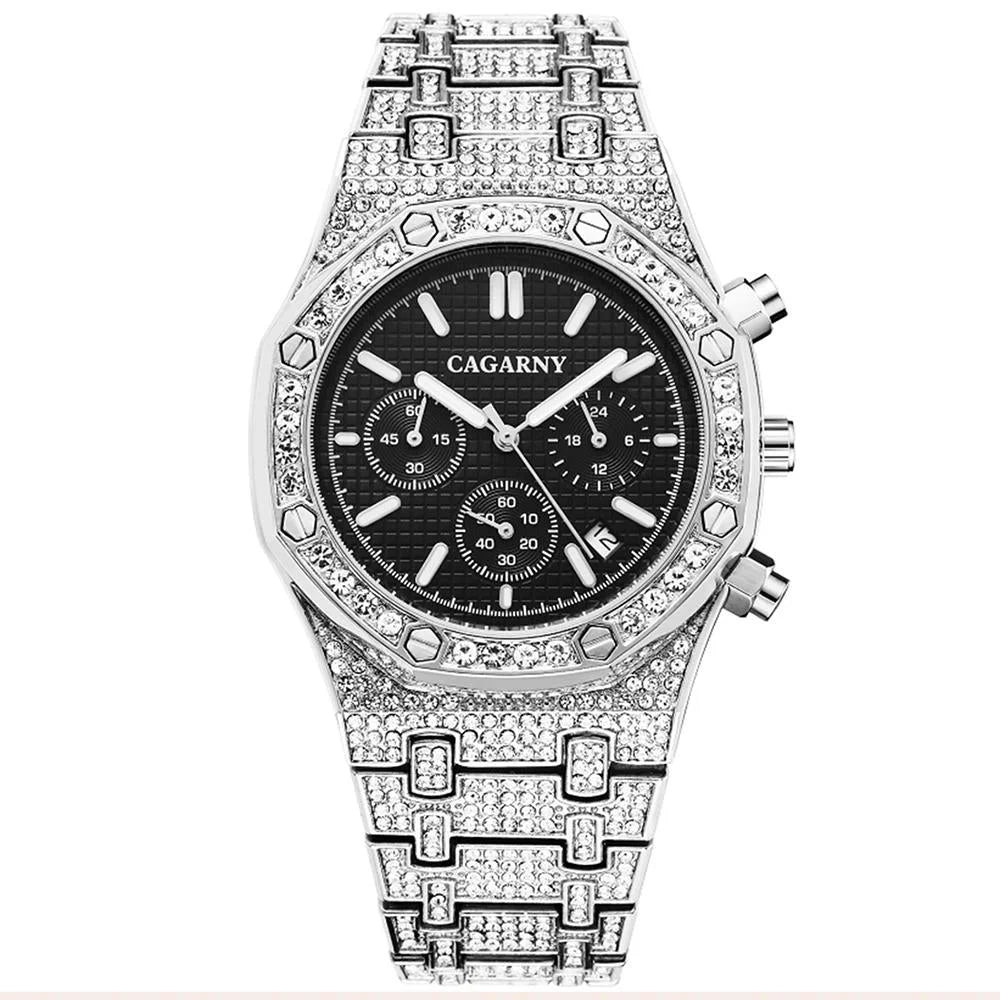 Men Stainless Steel Watch with Diamond-studded Dual